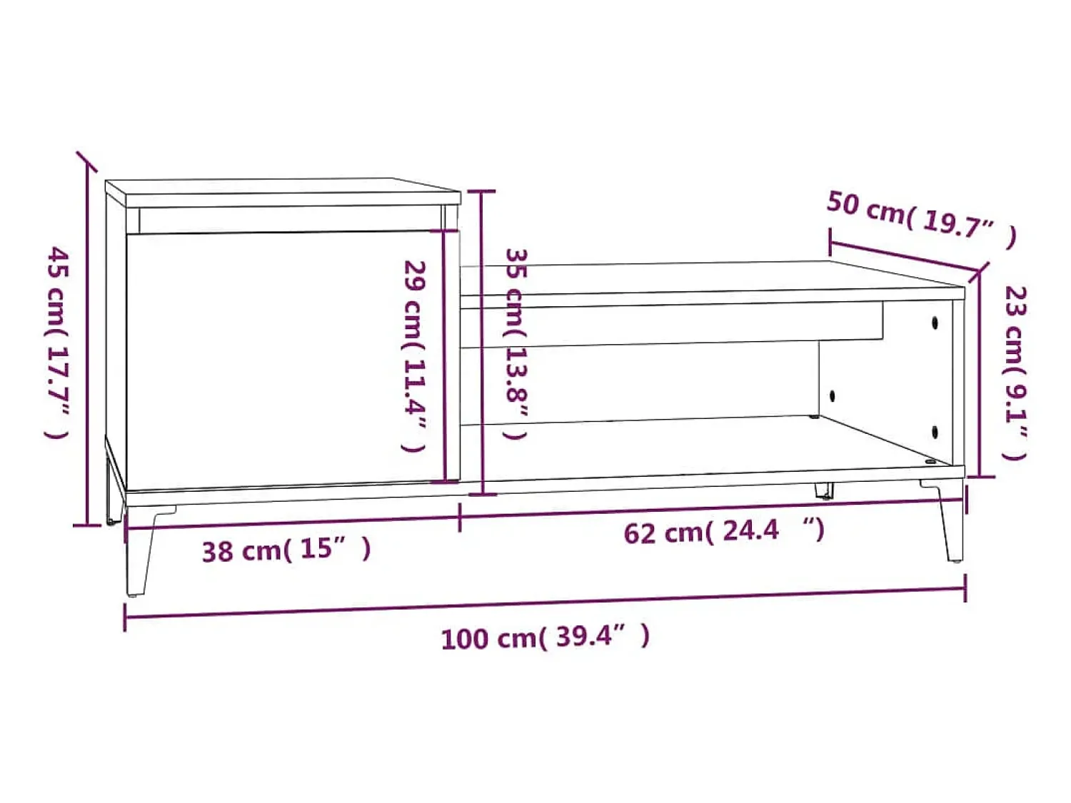 Mesa de centro | Mesa de apoio 100x50x45 cm derivados madeira cimento^ Mesa De Centro