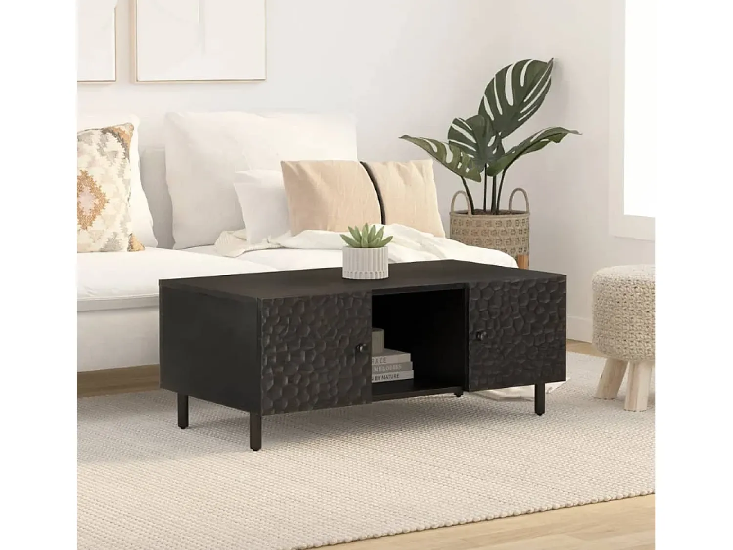 Mesa De Centro* Mesa de centro | Mesa de apoio 100x54x40 cm madeira de mangueira maciça Preto
