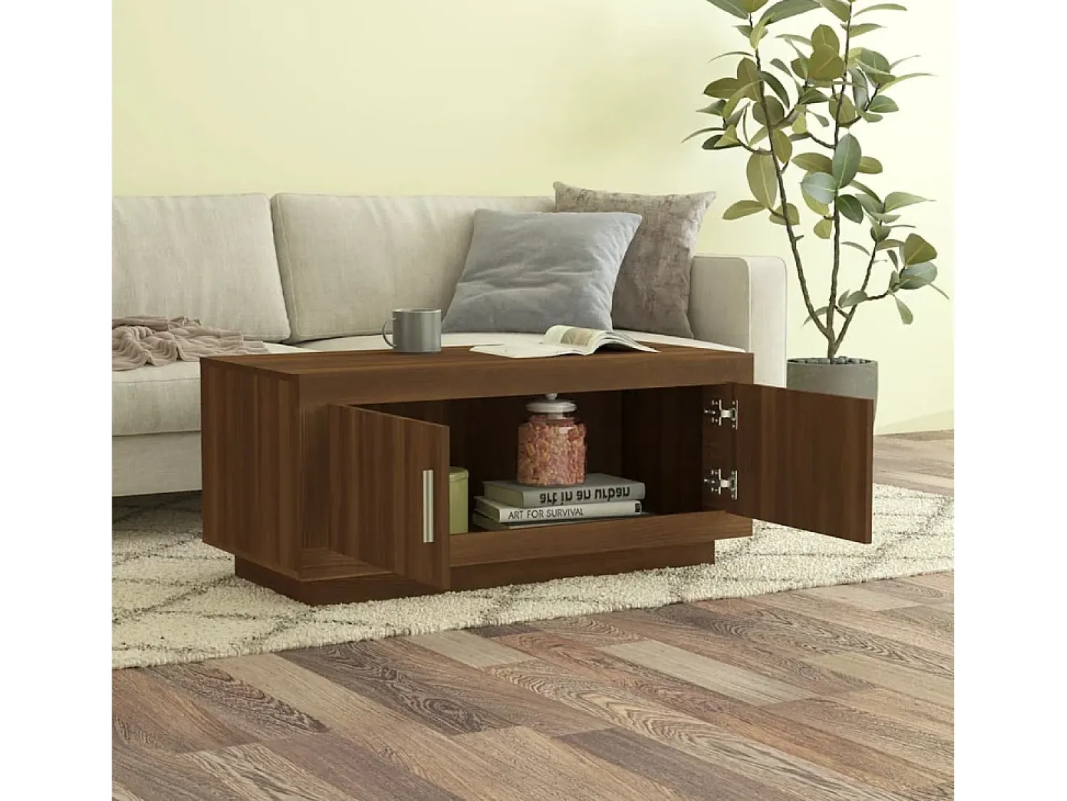 Mesa de centro | Mesa de apoio 102x50x45 cm derivados madeira carvalho Castanho