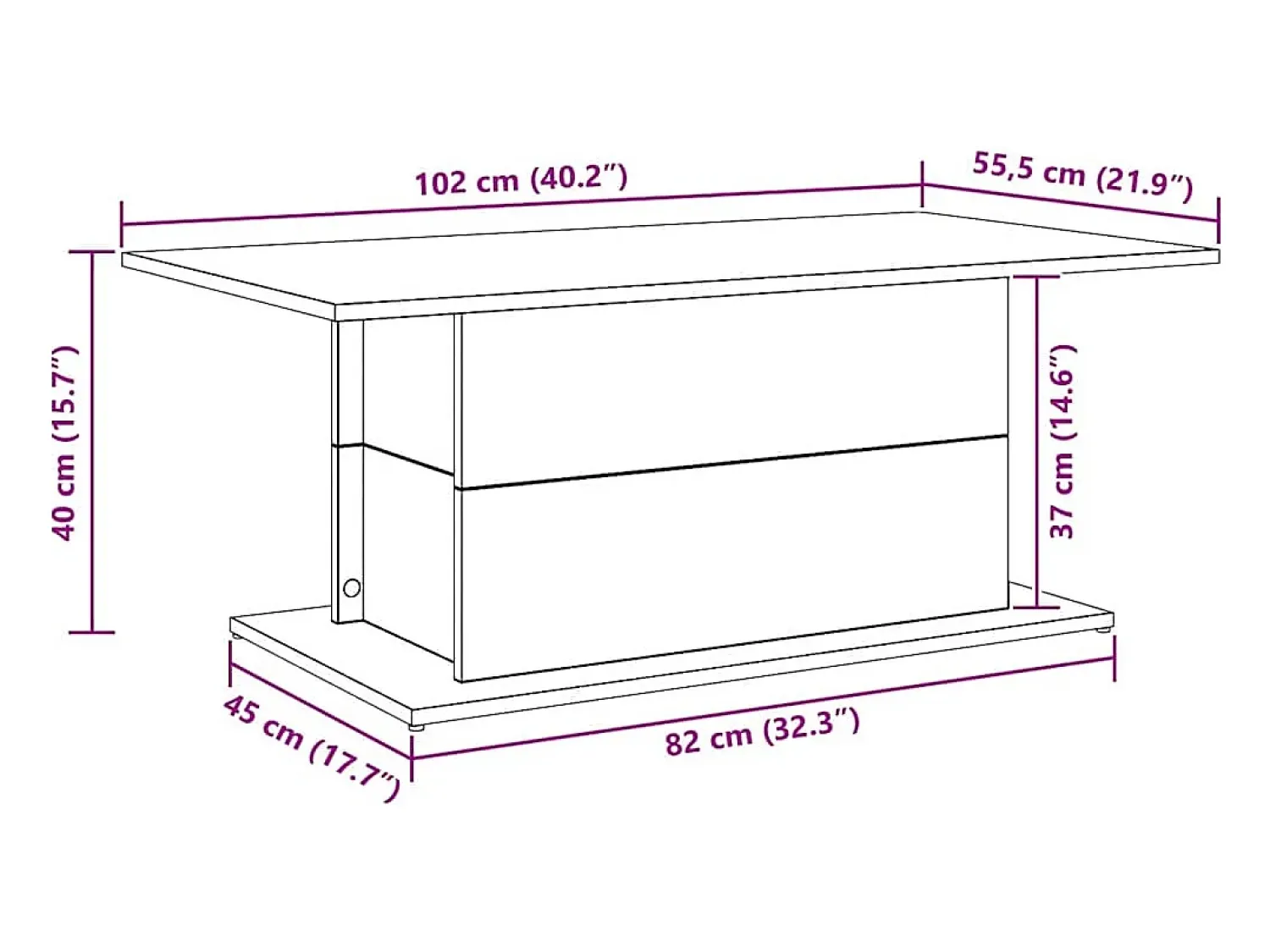 Mesa De Centro* Mesa de centro | Mesa de apoio 102x55.5x40cm derivados madeira carvalho artisiano Castanho