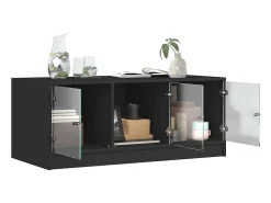 New Mesa de centro | Mesa de apoio c/ portas de vidro 102x50x42 cm Preto