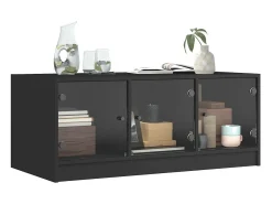 New Mesa de centro | Mesa de apoio c/ portas de vidro 102x50x42 cm Preto