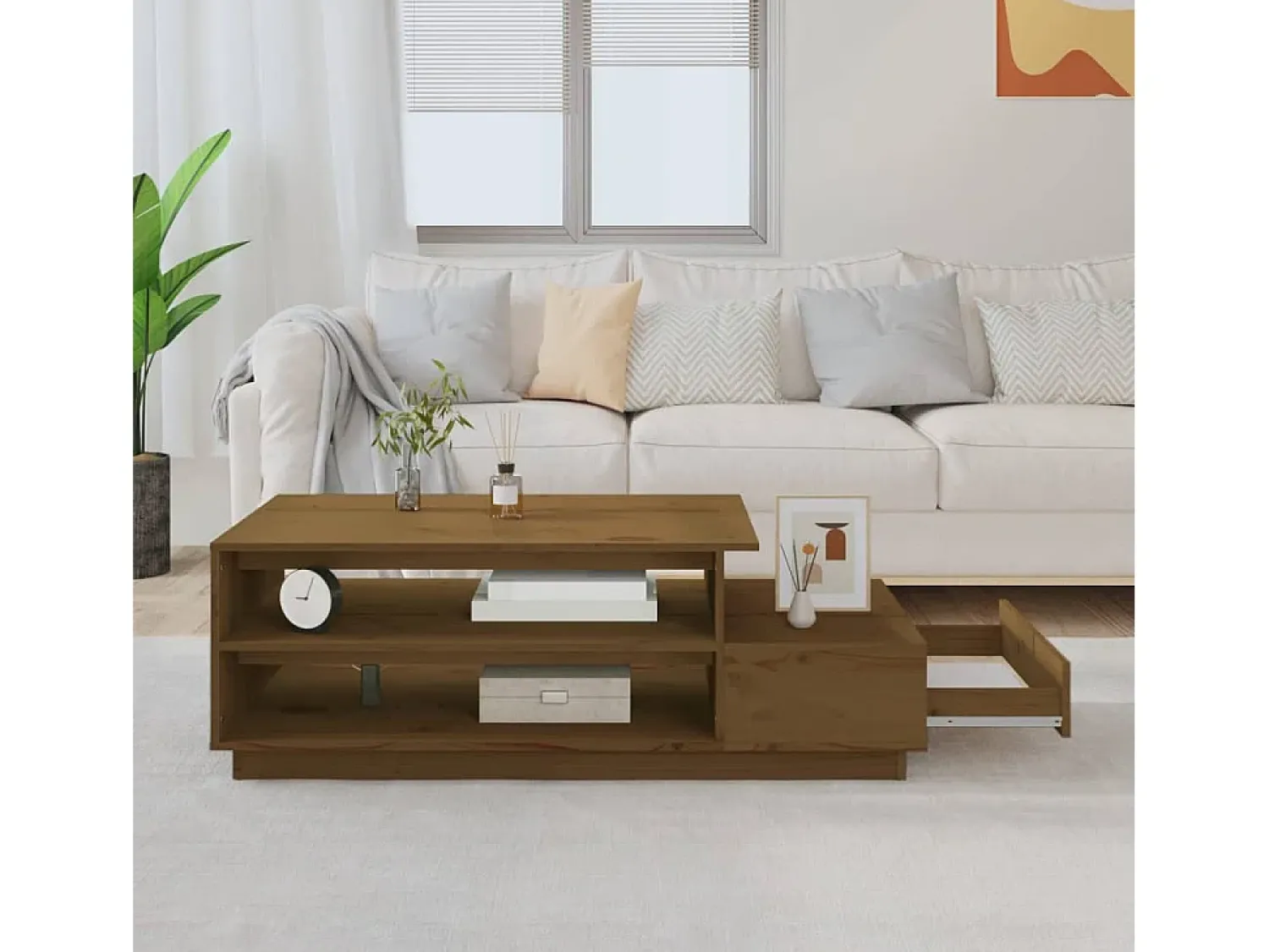 Discount Mesa de centro | Mesa de apoio 120x50x40.5cm madeira pinho maciça mel Castanho