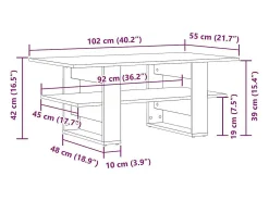 Outlet Mesa de centro | Mesa de apoio 102x55x42cm derivados de madeira carvalho artisiano Castanho