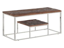 Mesa de centro | Mesa de apoio | Mesa de café aço inoxidável/madeira ferroviária maciça^ Mesa De Centro