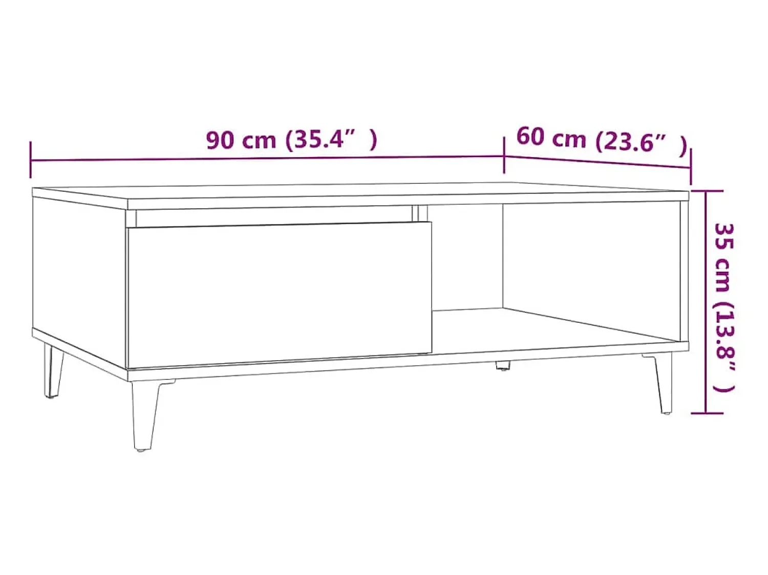 Mesa De Centro* Mesa de centro | Mesa de apoio 90x60x35 cm derivados de madeira carvalho sonoma Castanho