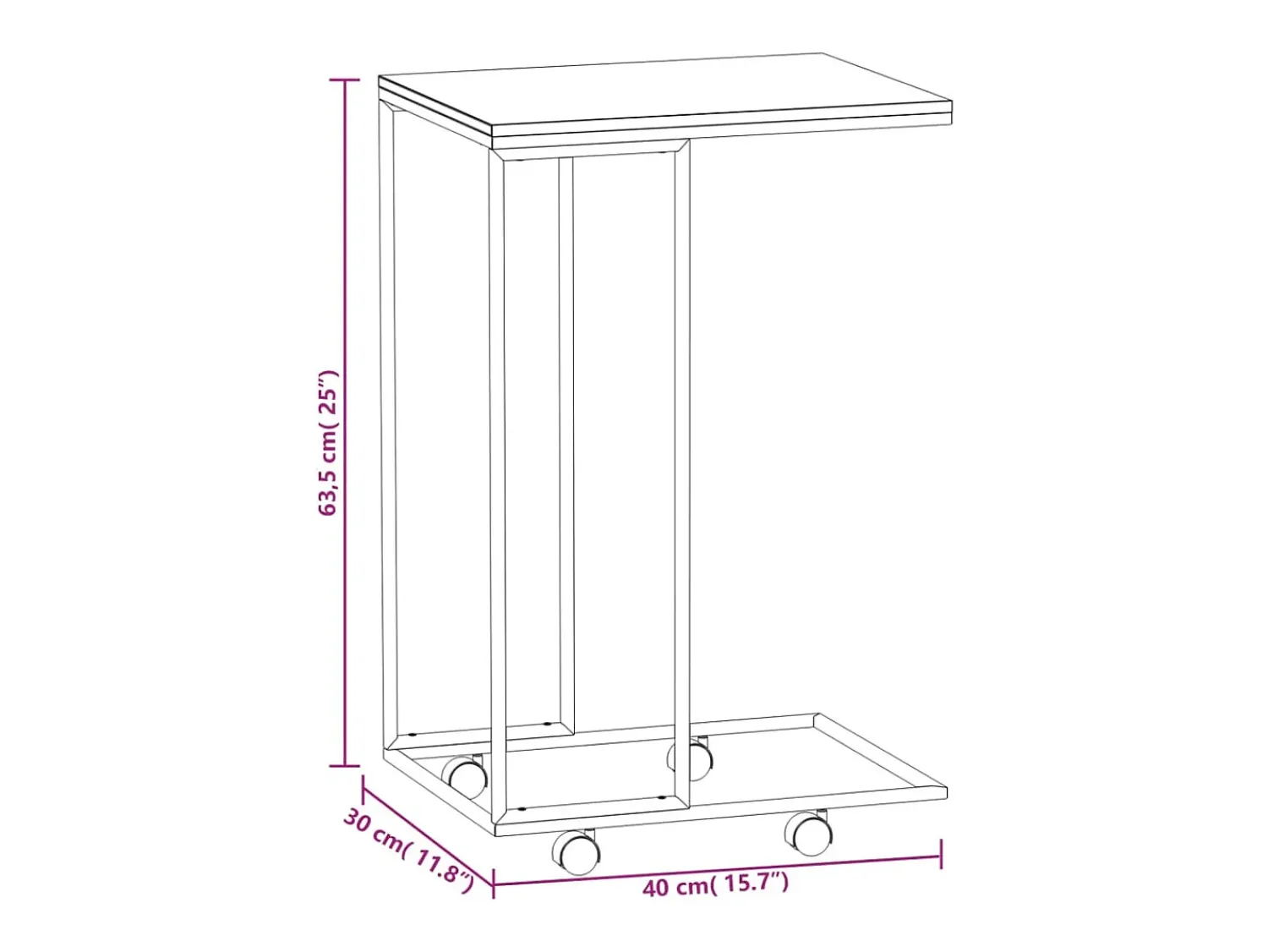 Outlet Mesa de centro | Mesa de apoio c/ rodas 40x30x63.5cm derivados de madeira branca Branco