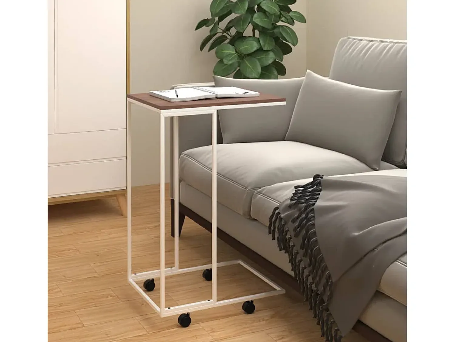 Outlet Mesa de centro | Mesa de apoio c/ rodas 40x30x63.5cm derivados de madeira branca Branco