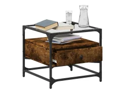Mesa De Centro* Mesa de centro | Mesa de apoio c/ topo de vidro 50x50x45 cm carvalho fumado aço Castanho