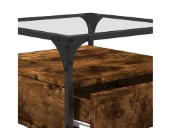 Mesa De Centro* Mesa de centro | Mesa de apoio c/ topo de vidro 50x50x45 cm carvalho fumado aço Castanho