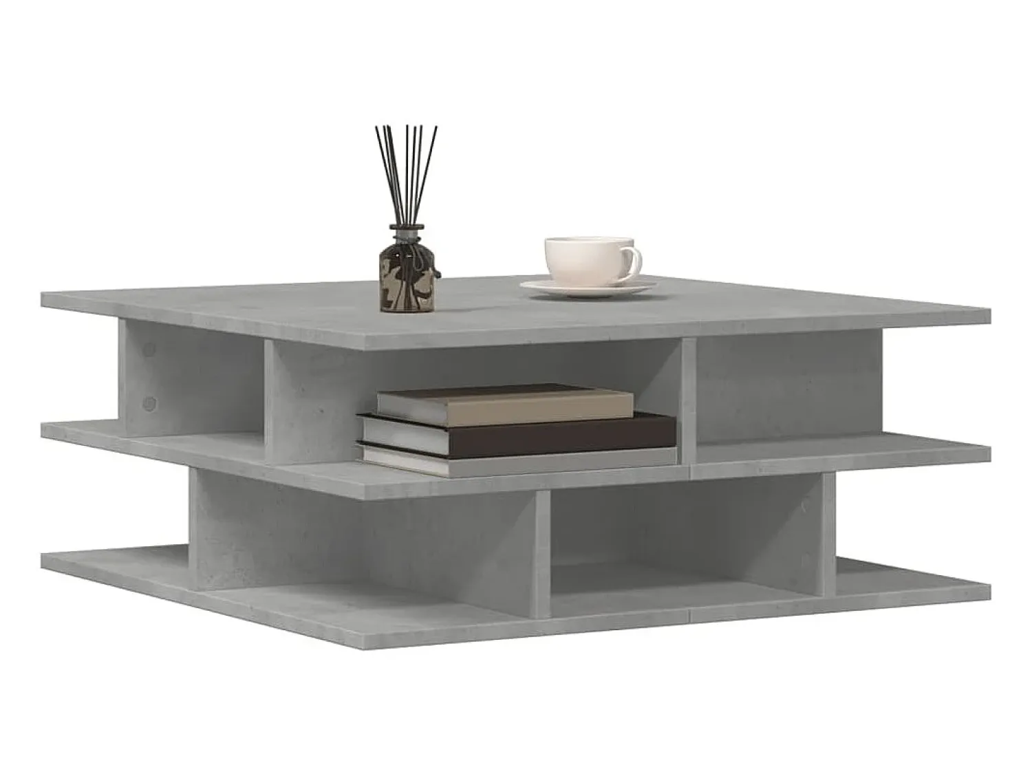 Mesa de centro | Mesa de apoio 70x70x29 cm madeira processada cinza cimento^ Mesa De Centro