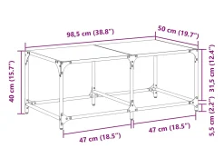 Mesa de centro | Mesa de apoio c/ topo em vidro 98.5x50x40 cm aço^ Mesa De Centro