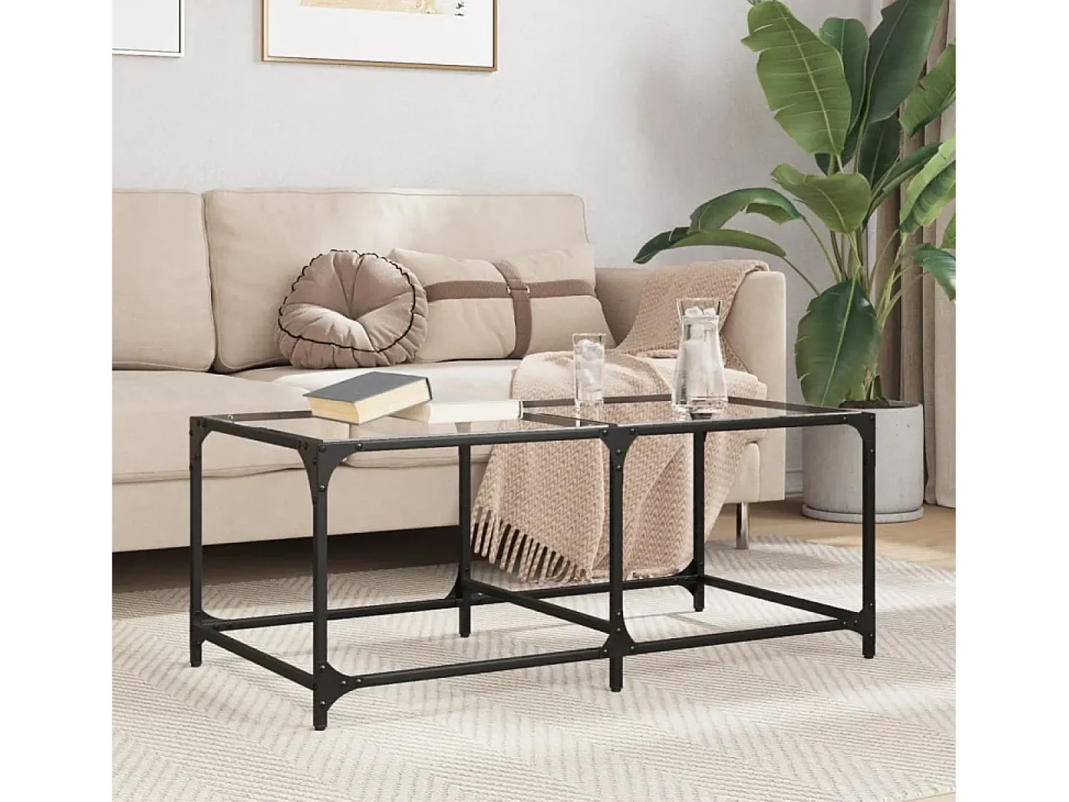Mesa de centro | Mesa de apoio c/ topo em vidro 98.5x50x40 cm aço^ Mesa De Centro