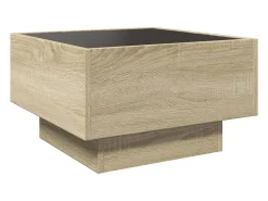 Mesa De Centro| Mesa de centro | Mesa de apoio c/ LEDs 50x50x30 cm derivados de madeira Castanho