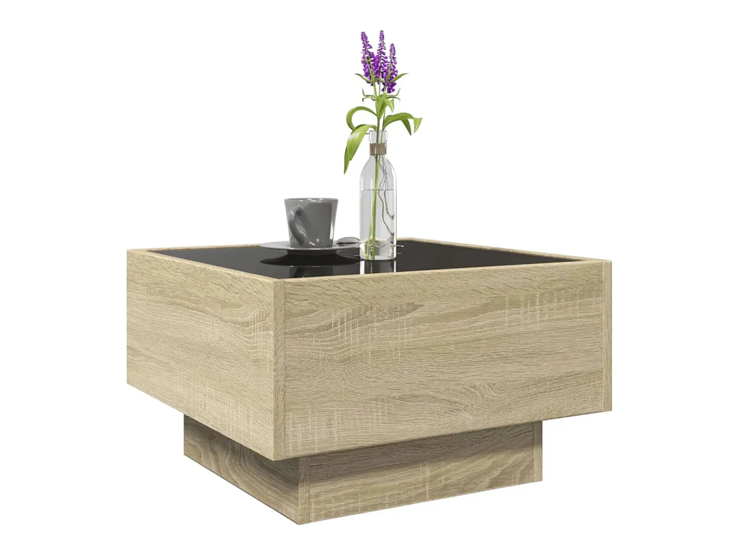 Mesa De Centro| Mesa de centro | Mesa de apoio c/ LEDs 50x50x30 cm derivados de madeira Castanho