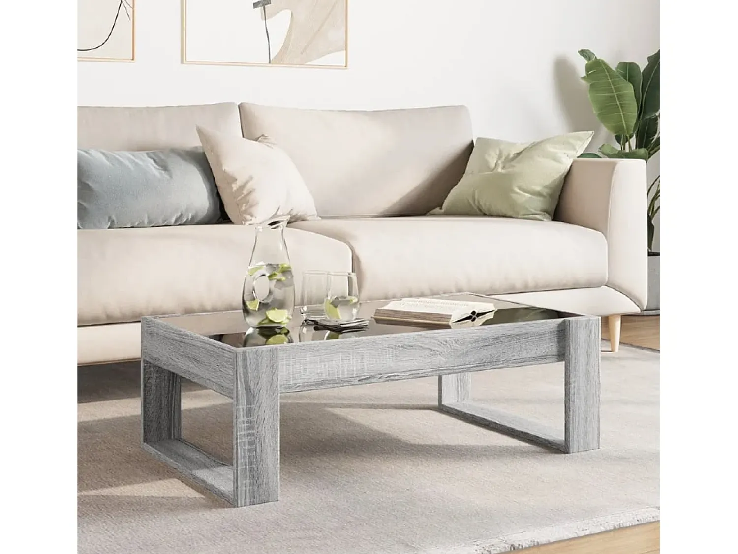 Discount Mesa de centro | Mesa de apoio luzes LED Infinity 90x53x30 cm sonoma Cinzento