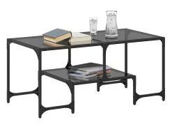 Hot Mesa de centro | Mesa de apoio com topo em vidro 98.5x50x45 cm aço Preto