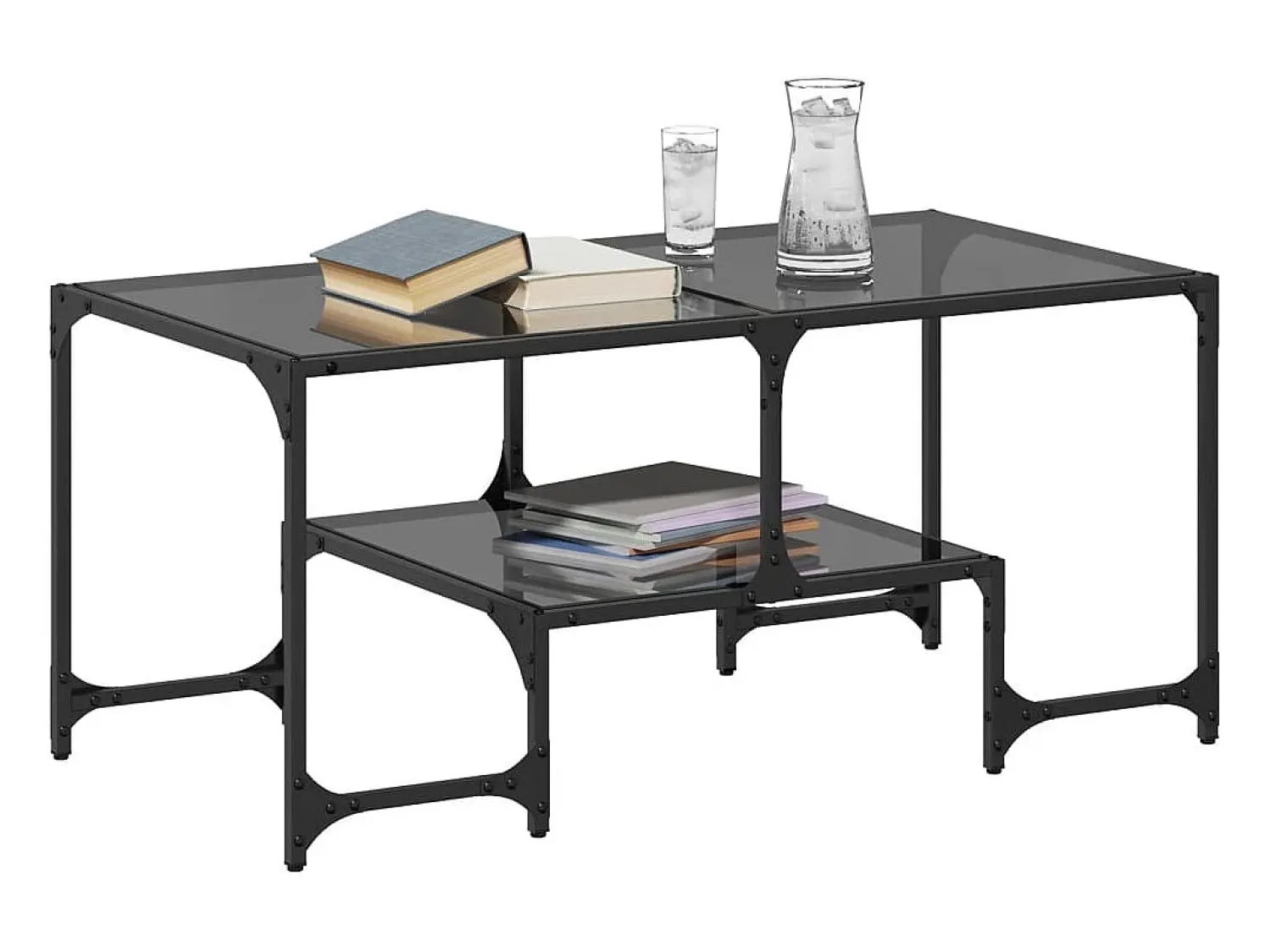 Hot Mesa de centro | Mesa de apoio com topo em vidro 98.5x50x45 cm aço Preto