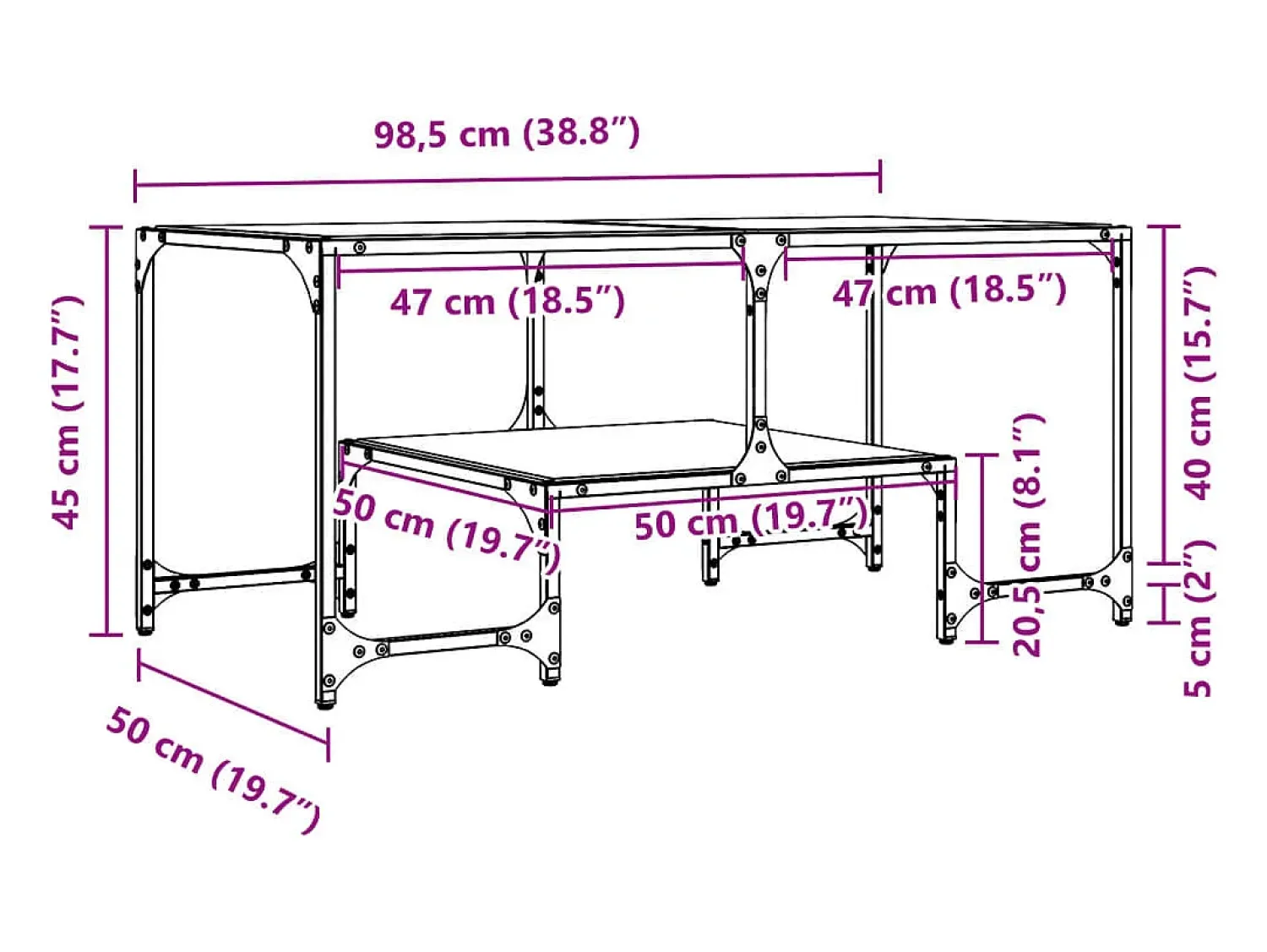 Hot Mesa de centro | Mesa de apoio com topo em vidro 98.5x50x45 cm aço Preto