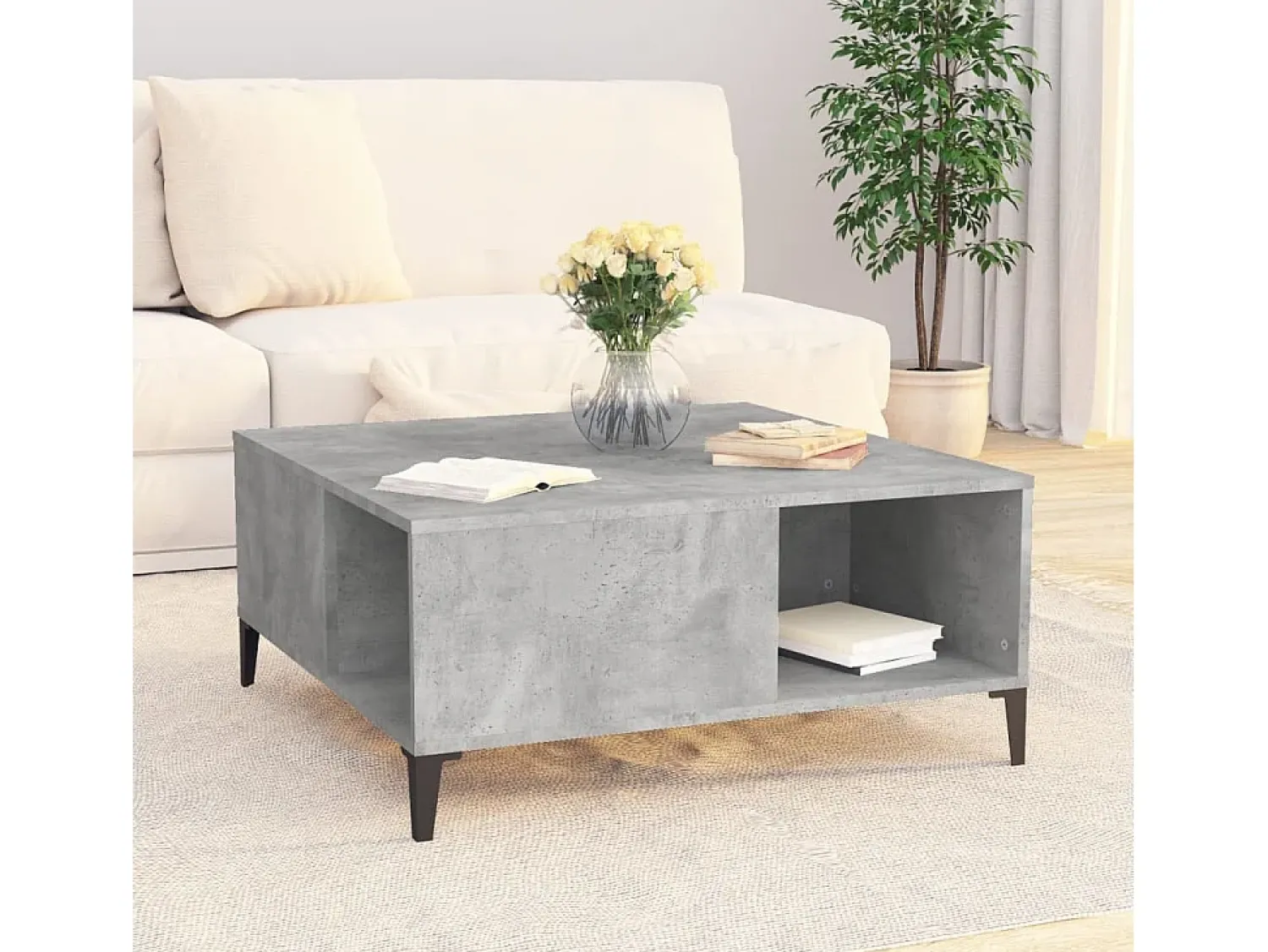 Mesa De Centro* Mesa de centro | Mesa de apoio 80x80x36.5 cm derivados madeira cimento Cinzento