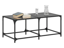 Mesa De Centro* Mesa de centro | Mesa de apoio com topo em vidro 98.5x50x40 cm aço Preto
