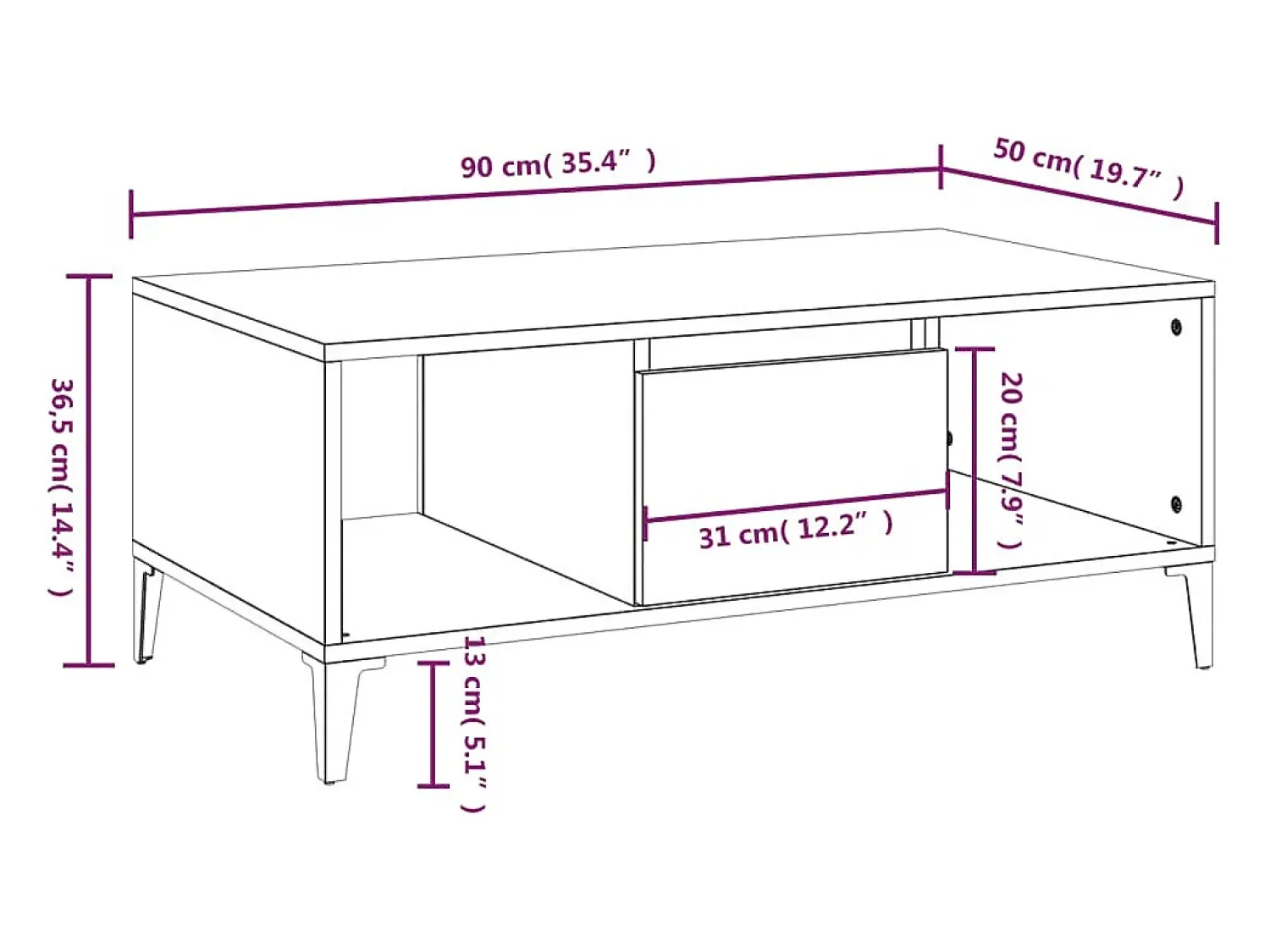 Mesa De Centro| Mesa de centro | Mesa de apoio 90x50x36.5 cm derivados de madeira Branco
