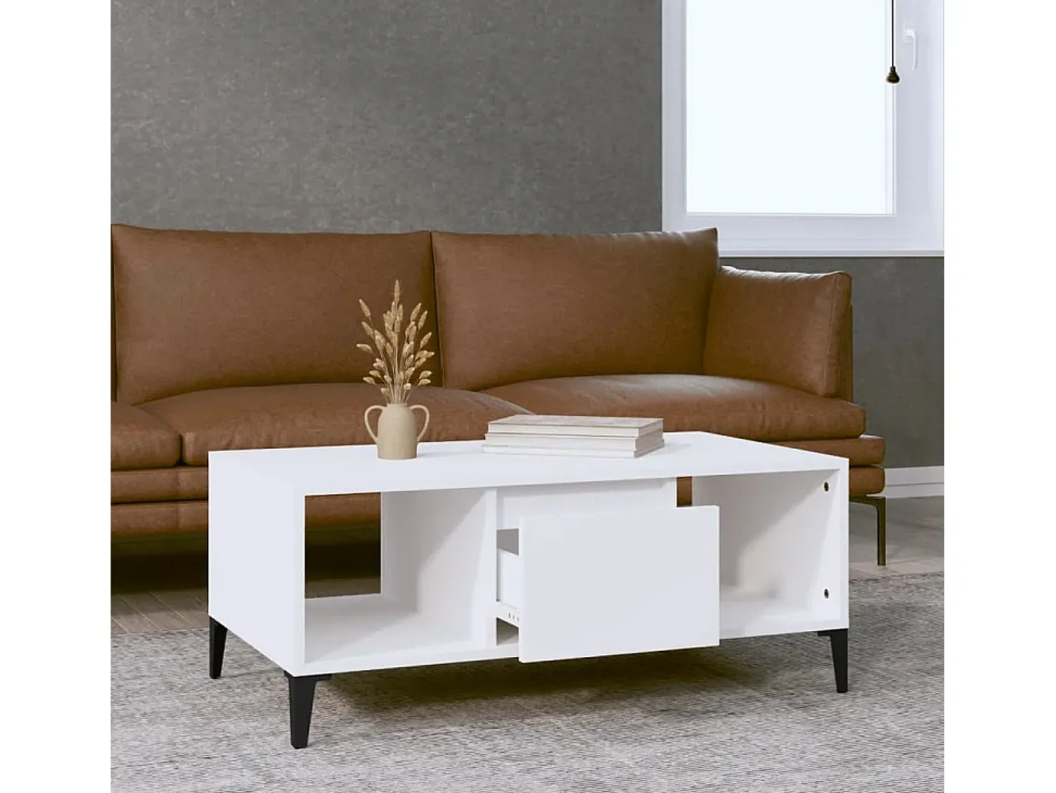 Mesa De Centro| Mesa de centro | Mesa de apoio 90x50x36.5 cm derivados de madeira Branco