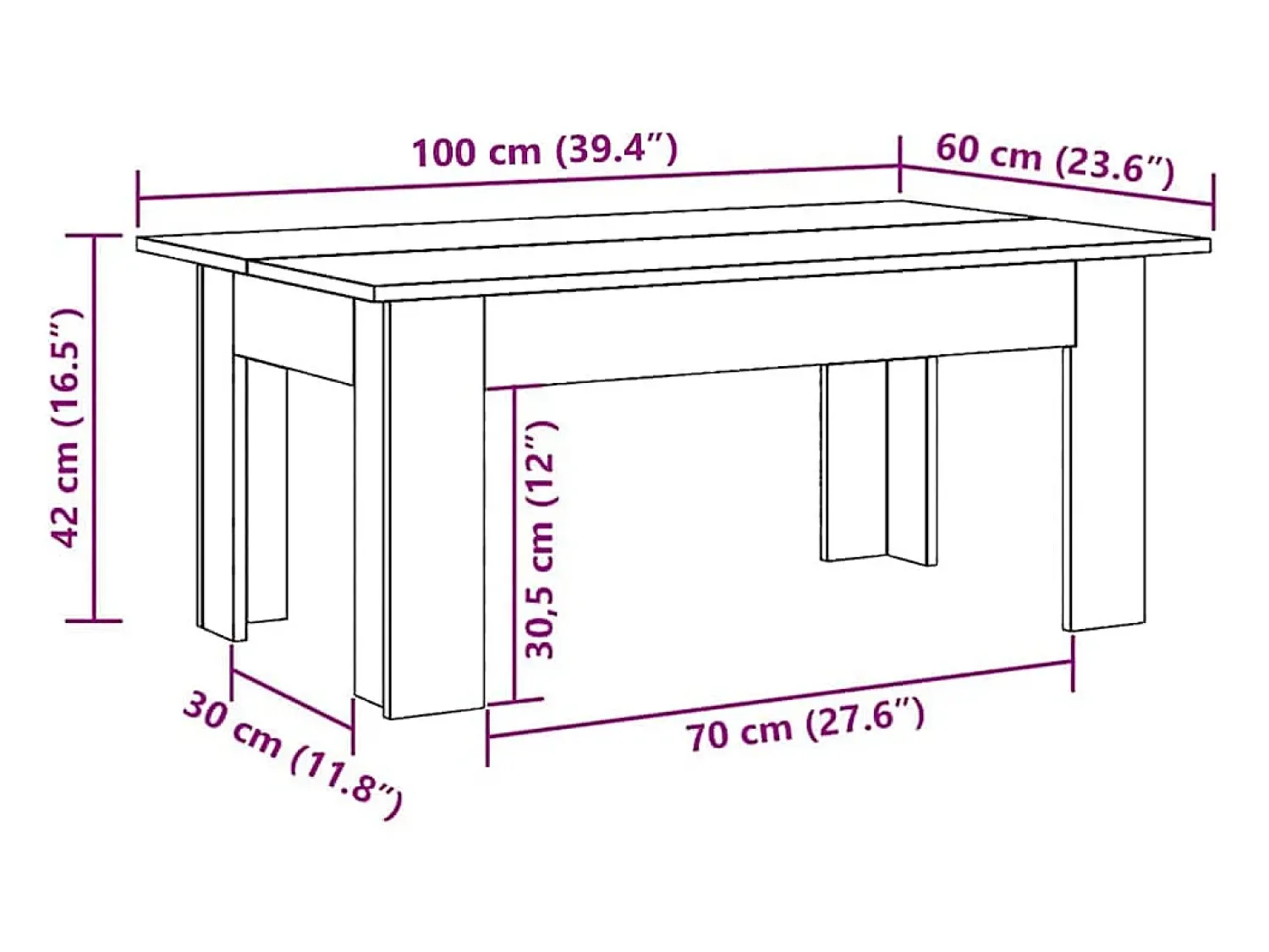 Mesa De Centro| Mesa de centro | Mesa de apoio 100x60x42 cm derivados de madeira Preto