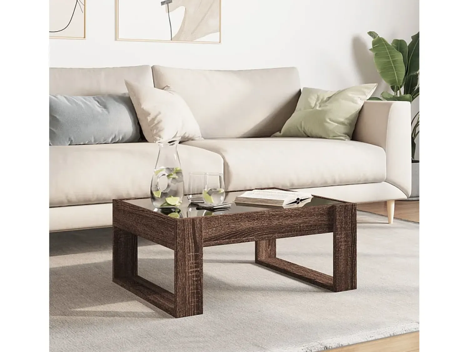 Mesa de centro | Mesa de apoio luzes LED Infinity 70x53x30 cm carvalho^ Mesa De Centro