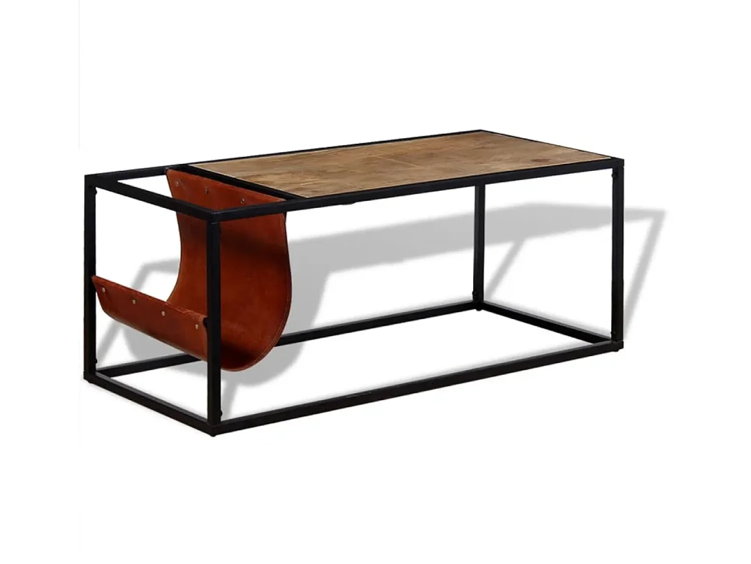 Outlet Mesa de centro | Mesa de apoio c/ suporte de revistas pele genuína 110x50x45 cm Multicor