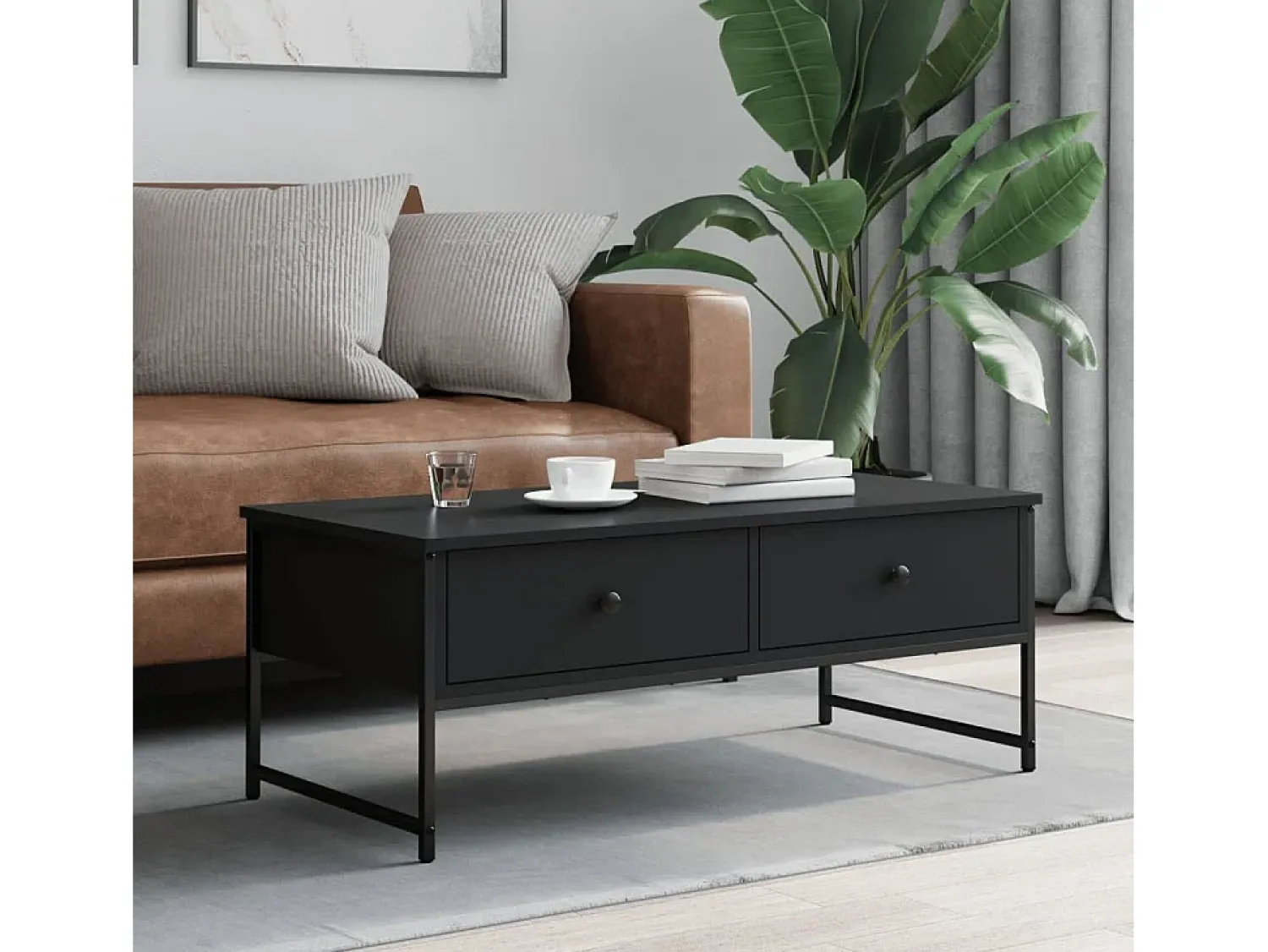 Mesa De Centro* Mesa de centro | Mesa de apoio 101x49x39.5 cm derivados de madeira Preto