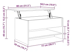 Mesa de centro | Mesa de apoio 80x50x40 cm derivados madeira carvalho sonoma^ Mesa De Centro