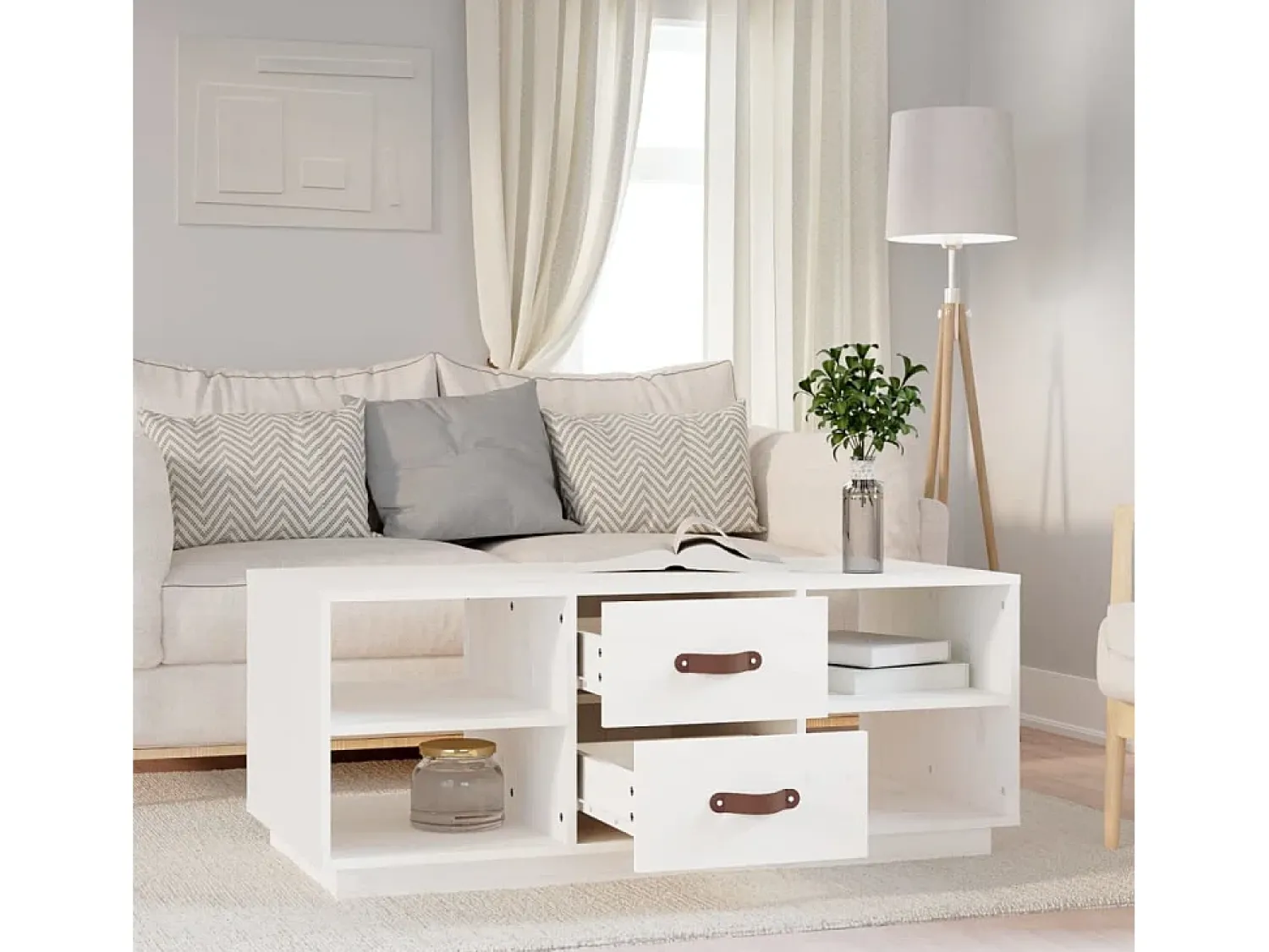 Clearance Mesa de centro | Mesa de apoio 100x50x41 cm pinho maciço Branco