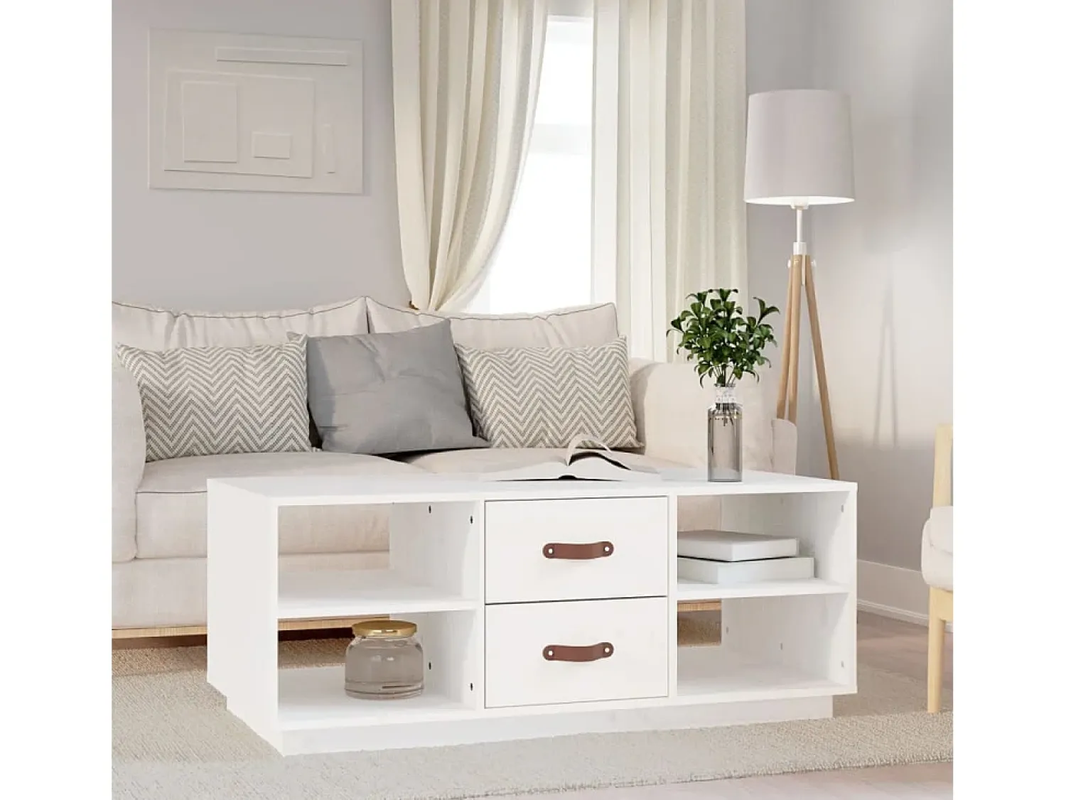 Clearance Mesa de centro | Mesa de apoio 100x50x41 cm pinho maciço Branco