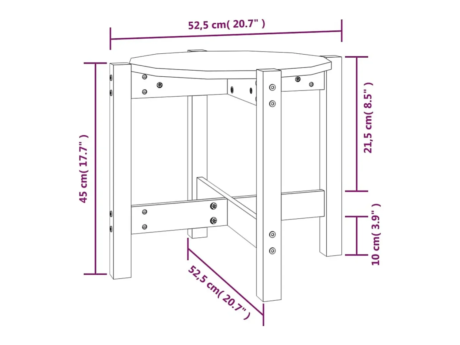Mesa De Centro| Mesa de centro | Mesa de apoio Ø 52.5x45 cm madeira de pinho maciça Castanho