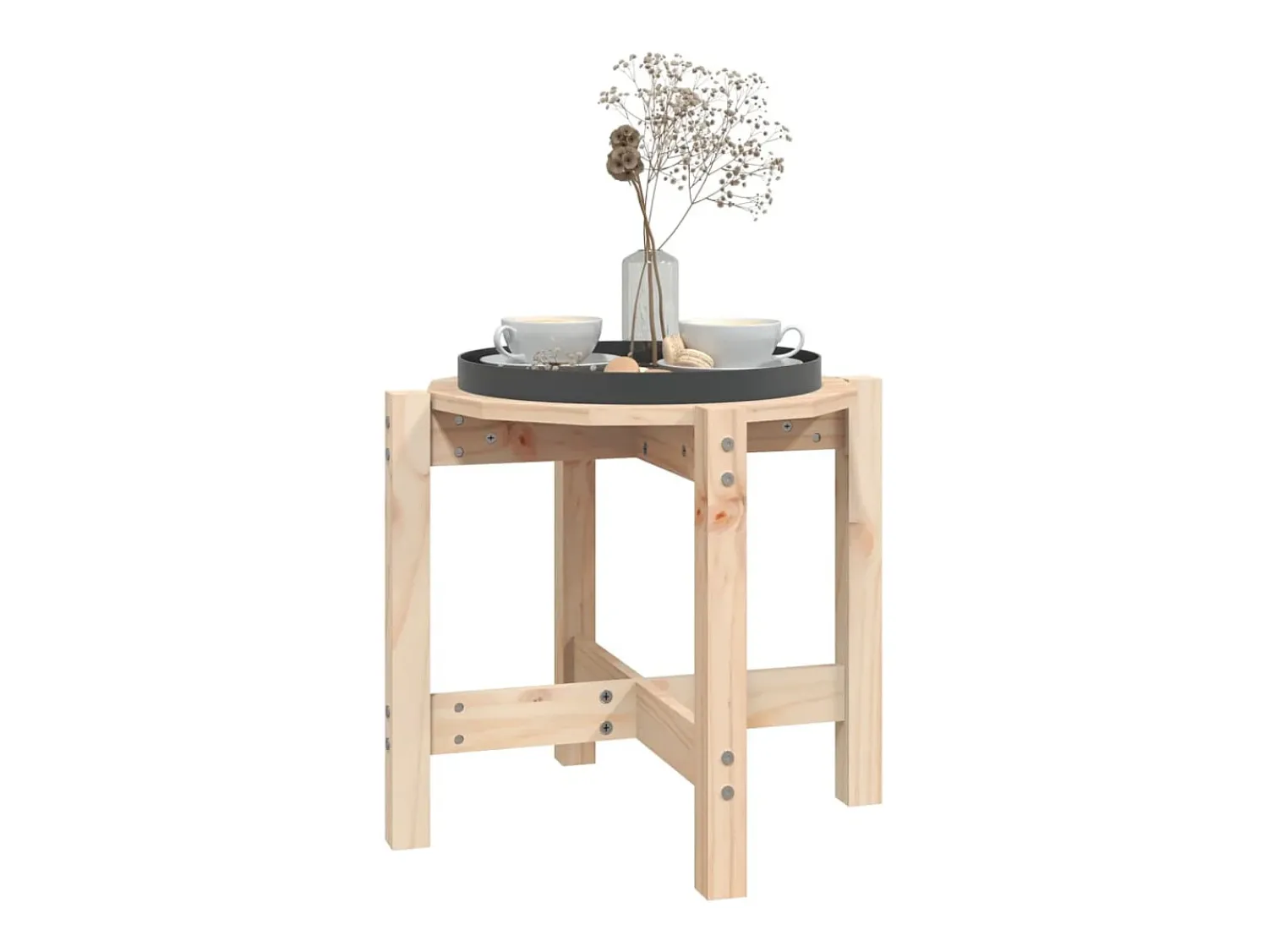 Mesa De Centro| Mesa de centro | Mesa de apoio Ø 52.5x45 cm madeira de pinho maciça Castanho