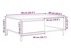 Mesa De Centro* Mesa de centro | Mesa de apoio carvalho artisiano 90x60x35 cm Castanho