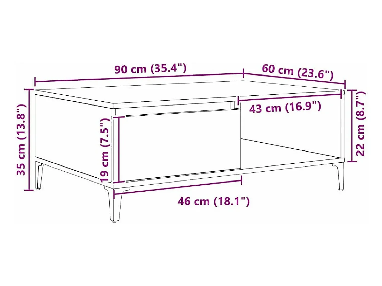 Mesa De Centro* Mesa de centro | Mesa de apoio carvalho artisiano 90x60x35 cm Castanho