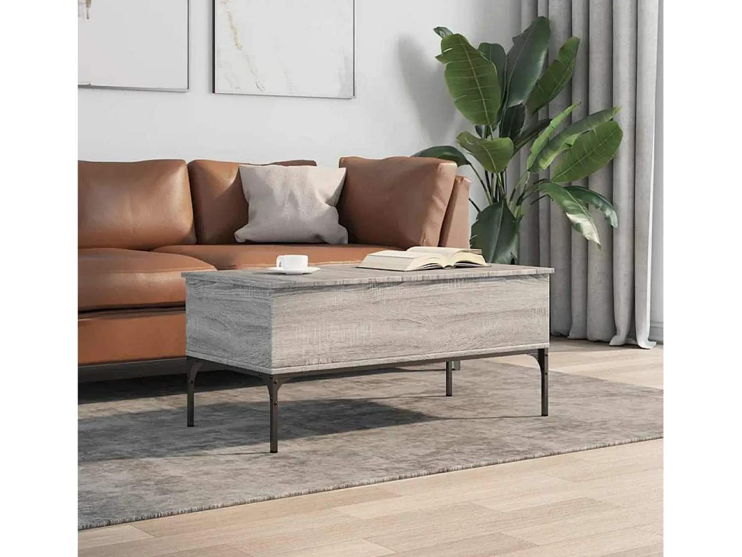 Mesa de centro | Mesa de apoio 100x50x45cm derivados madeira/metal cinza sonoma^ Mesa De Centro