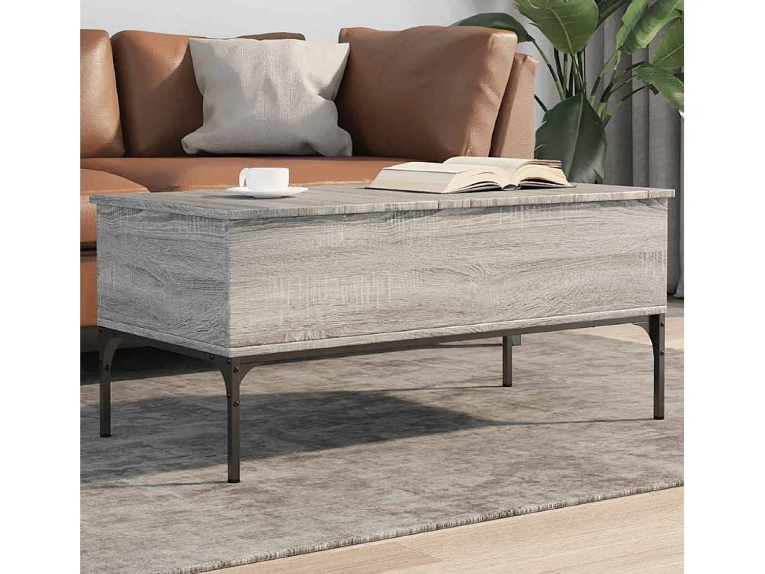 Mesa de centro | Mesa de apoio 100x50x45cm derivados madeira/metal cinza sonoma^ Mesa De Centro