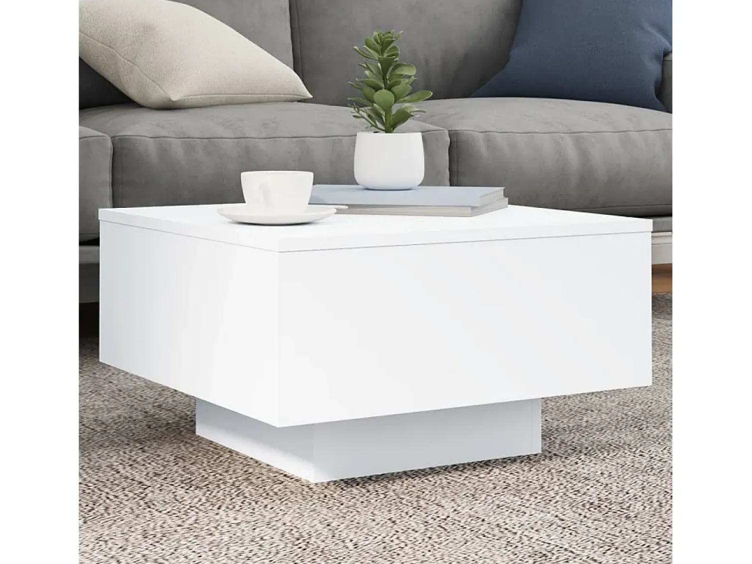 Mesa De Centro* Mesa de centro | Mesa de apoio com luzes LED 55x55x31 cm Branco