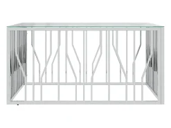 Mesa De Centro| Mesa de centro | Mesa de apoio | Mesa de café 100x100x50 cm aço inoxidável e vidro Prateado