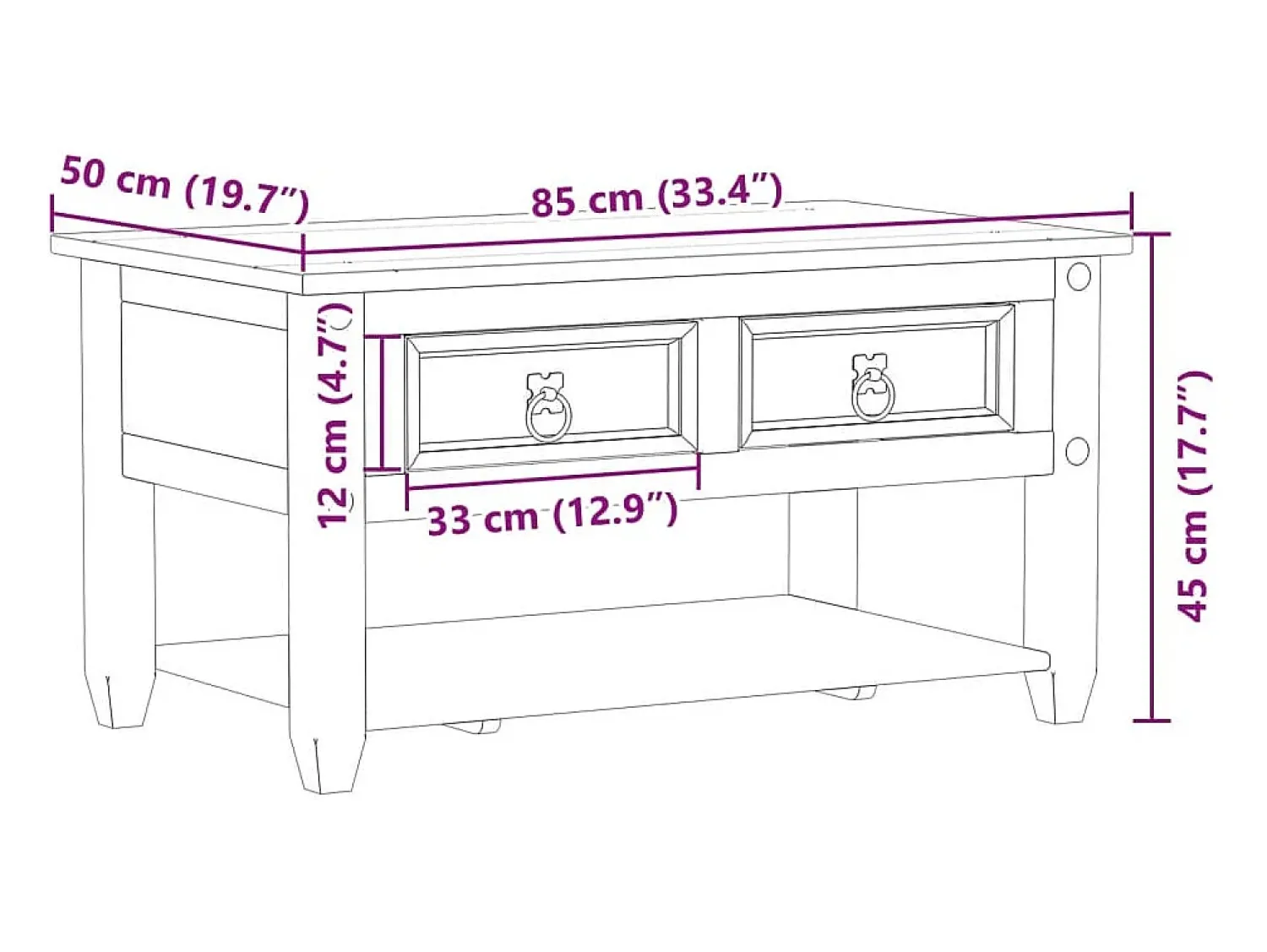 Mesa de centro | Mesa de apoio com gavetas Corona 85x50x45 cm pinho maciço^ Mesa De Centro