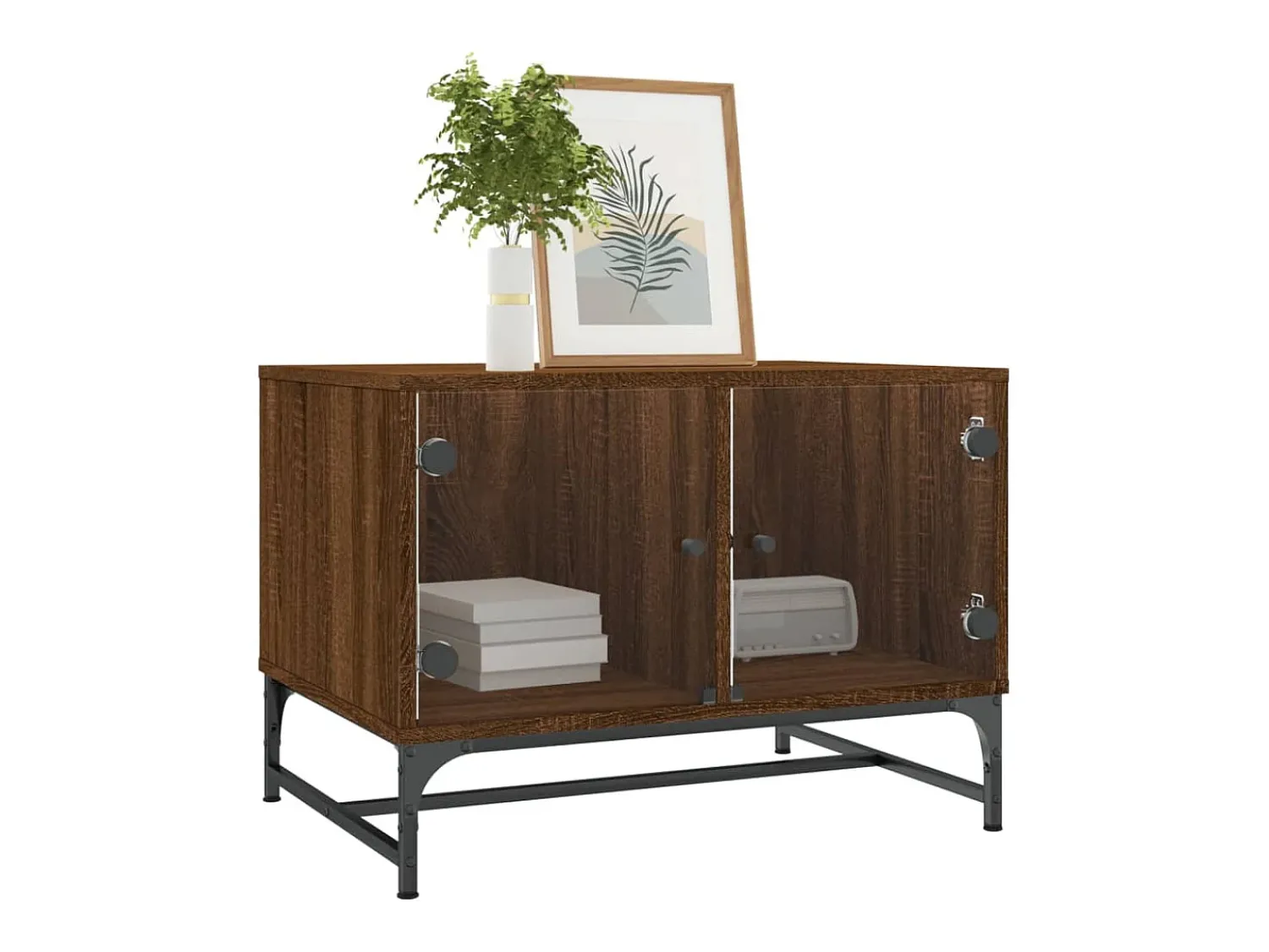 Mesa de centro | Mesa de apoio | Mesa de café c/ portas vidro 68.5x50x50 cm carvalho Castanho