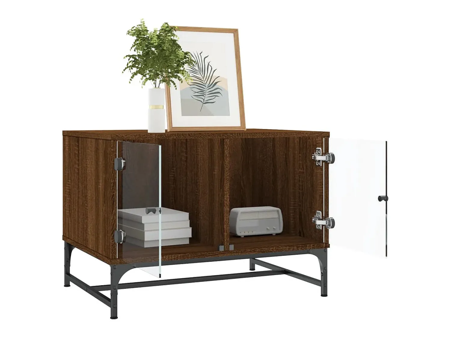 Mesa de centro | Mesa de apoio | Mesa de café c/ portas vidro 68.5x50x50 cm carvalho Castanho