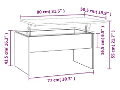 Mesa De Centro| Mesa de centro | Mesa de apoio 80x50.5x41.5 cm madeira processada Branco