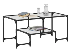 Discount Mesa de centro | Mesa de apoio c/ topo em vidro 98.5x50x45 cm aço Transparente