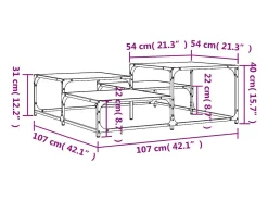 Mesa de centro | Mesa de apoio 107x107x40 cm derivados de madeira cinza sonoma Cinzento