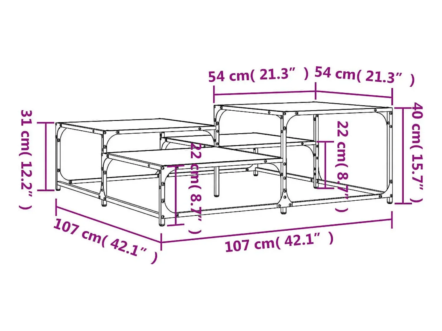 Mesa de centro | Mesa de apoio 107x107x40 cm derivados de madeira cinza sonoma Cinzento