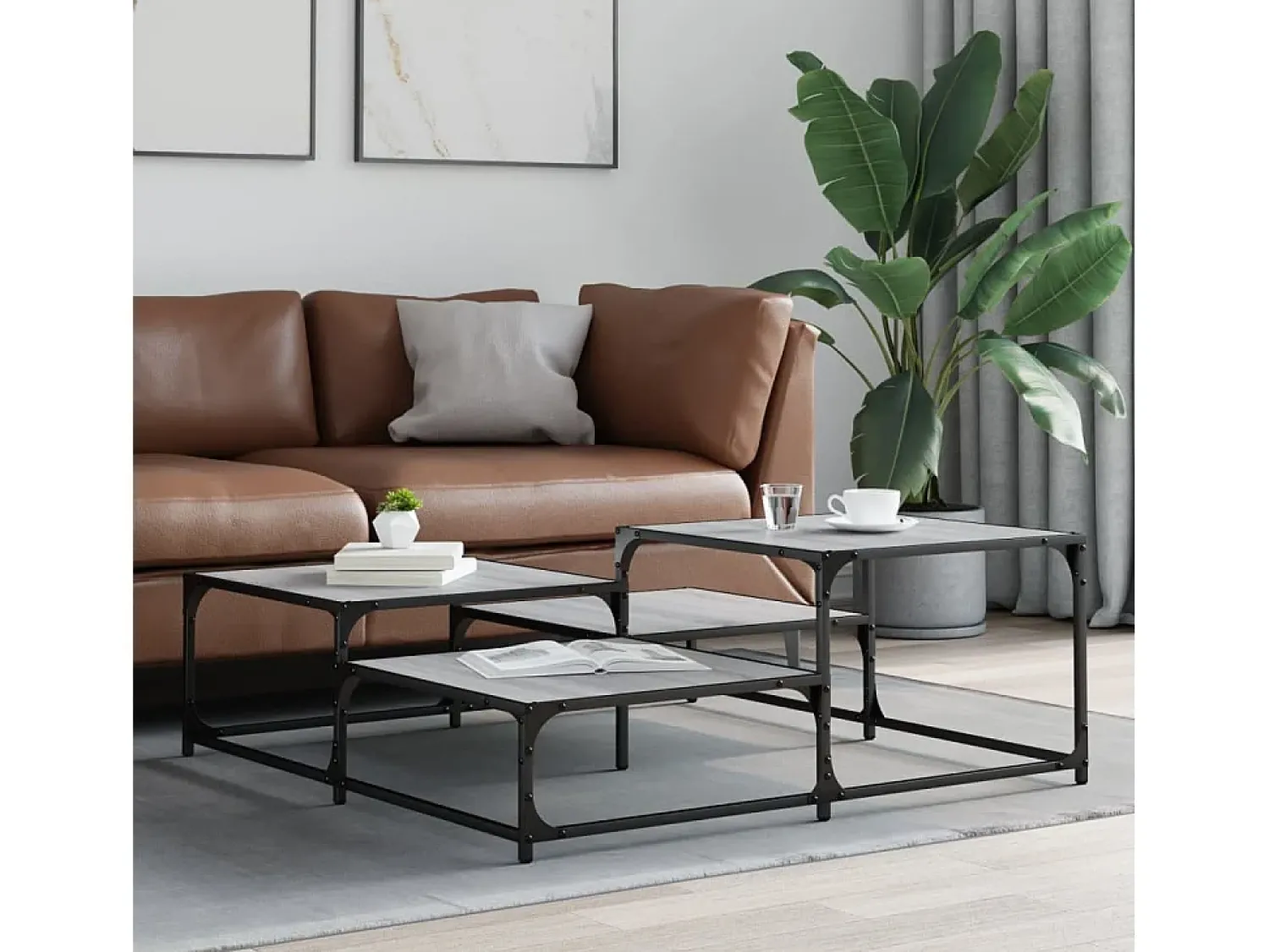 Mesa de centro | Mesa de apoio 107x107x40 cm derivados de madeira cinza sonoma Cinzento